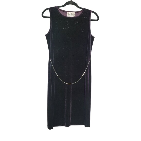 Vintage Y2K 90's Velvet Shift Dress Purple Party Cocktail Stretchy Mini Dress 8 - Picture 1 of 7